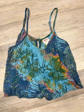 Mossimo Supply Co. Teal & Navy Tie-Dye Adjustable Strap Cami